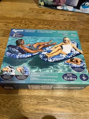 Aqua 2-In-1 Pool Lounge and Tanner Pool Lounges - 2-Pack (Blue) -